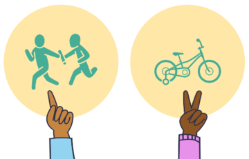 Runners passing a baton or riding a bike