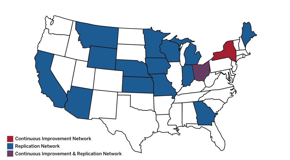 Map of NCRERN's partners in its continuous improvement and replication networks