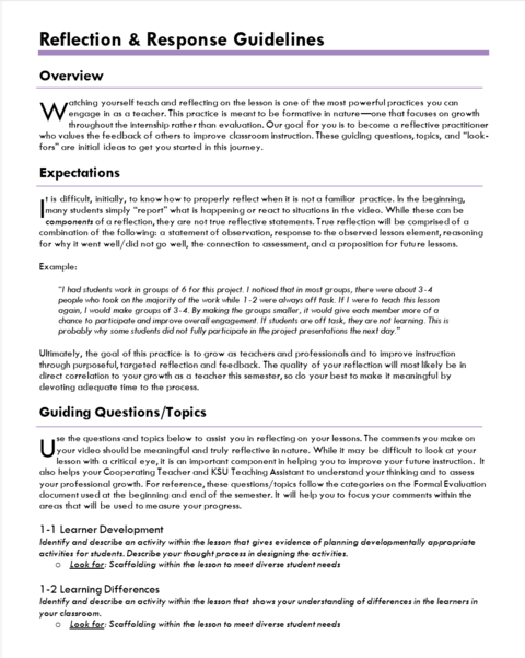 Reflection & Response Guidelines front cover
