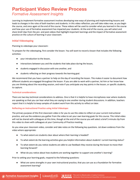 Front cover of the resource Participant Video Review Process
