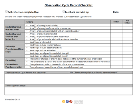 front cover of resource Observation Cycle Record Checklist