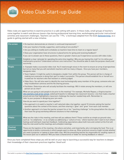 Front cover of the resource Video Club Start-Up Guide