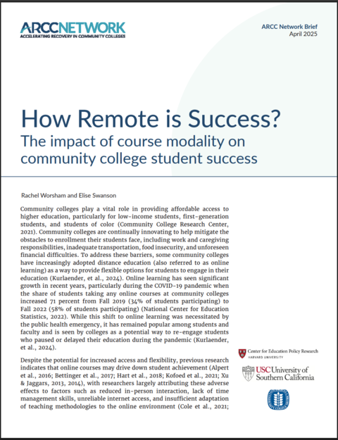 How Remote is Success? The impact of course modality on community college student success